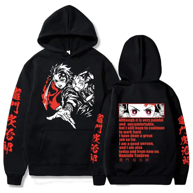 Men Demon Slayer Hoodie Black Anime Casual Sweatshirt