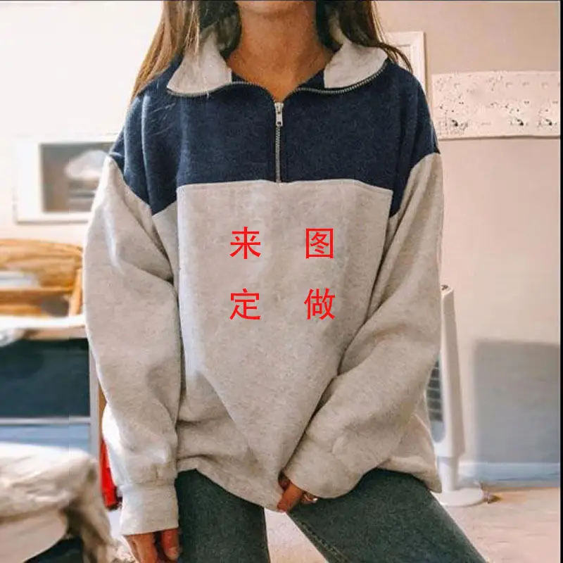 Women Zipper Print Sweater Alaska Eagle Grey Autumn