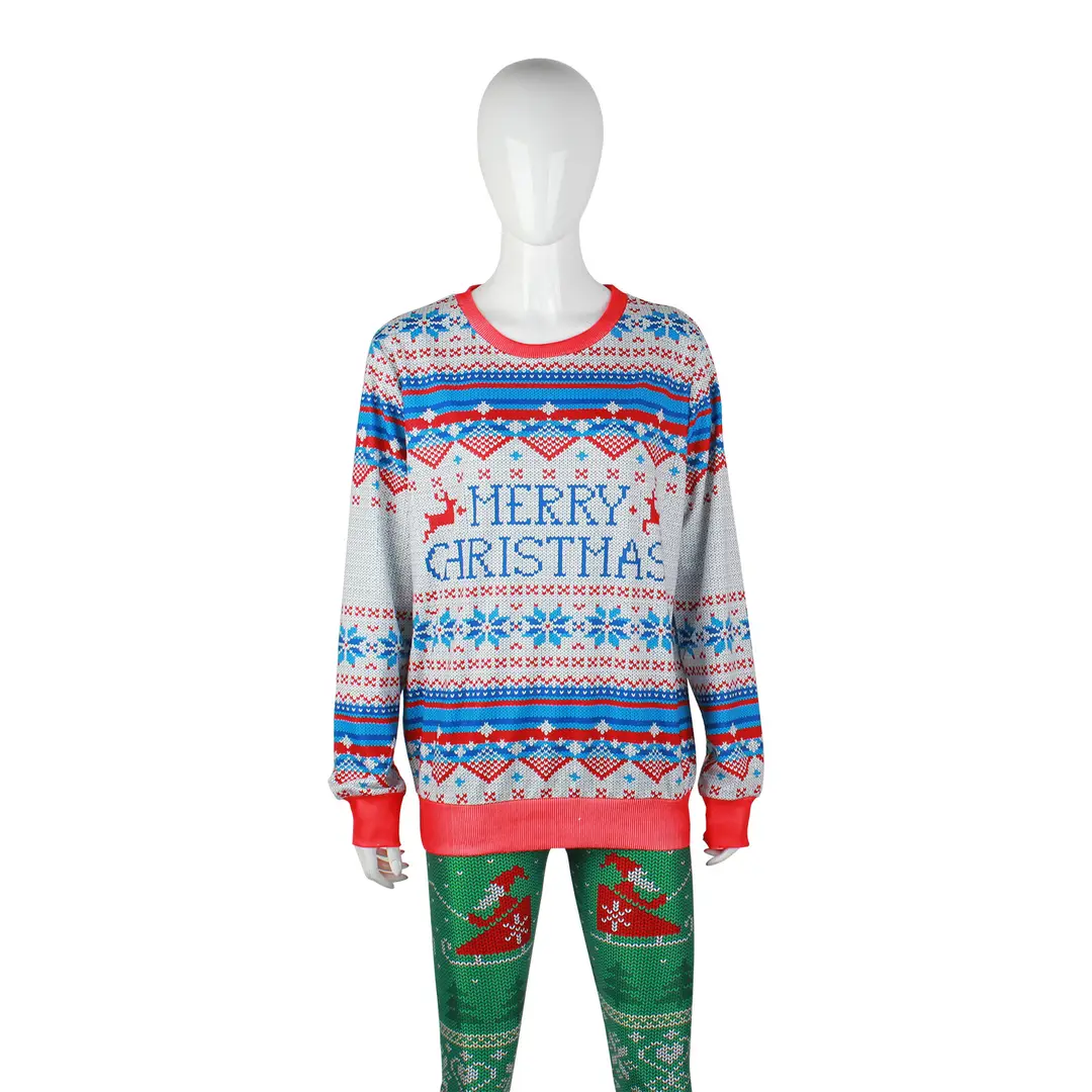 Women Christmas Sweatshirt Red Blue Snowflake Round Neck