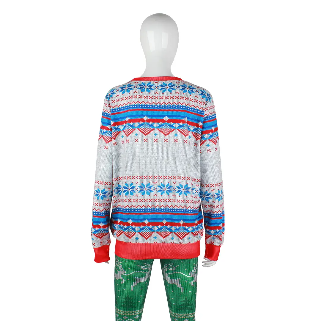Women Christmas Sweatshirt Red Blue Snowflake Round Neck