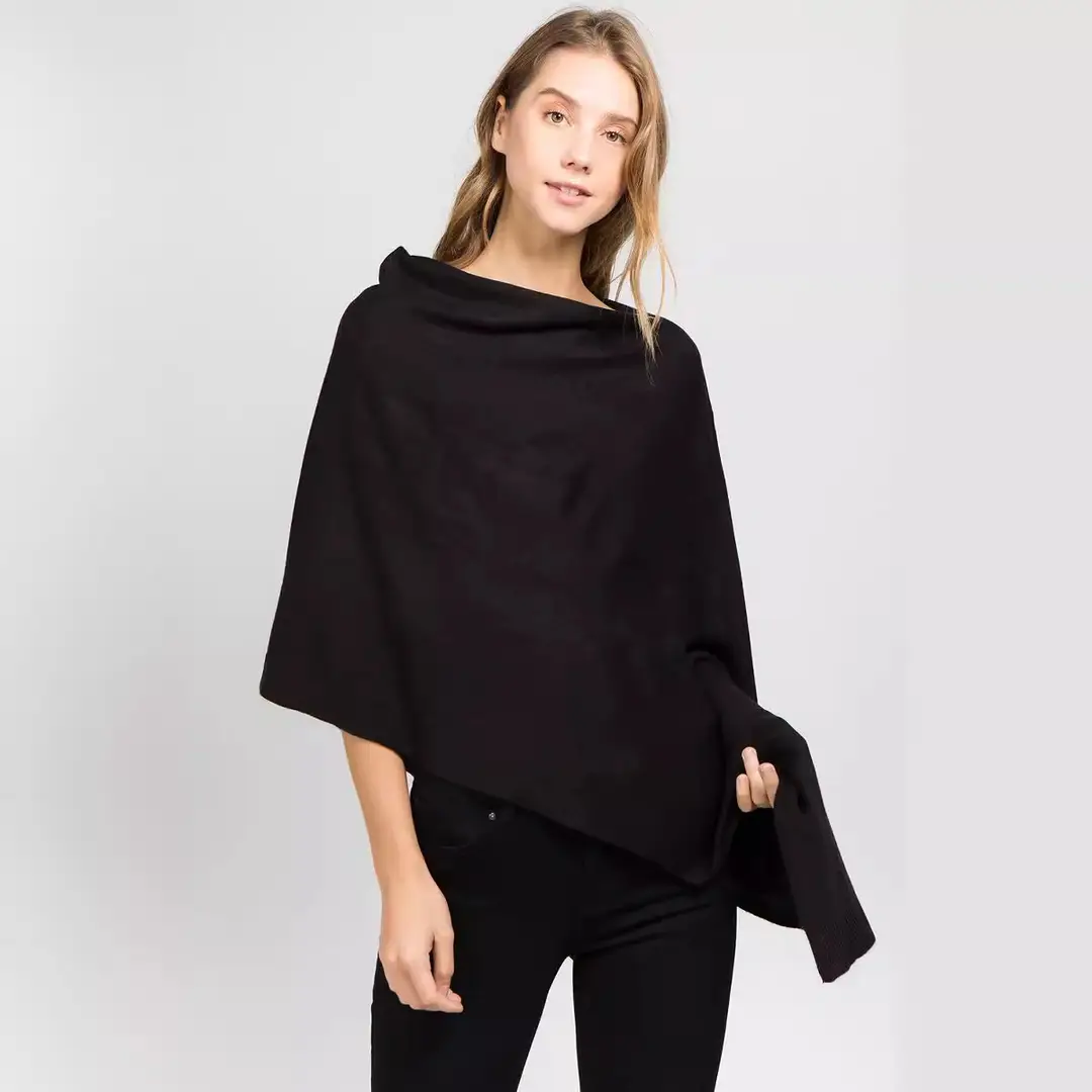 Women Loose Knit Cloak Grey Plus Size Autumn Wear