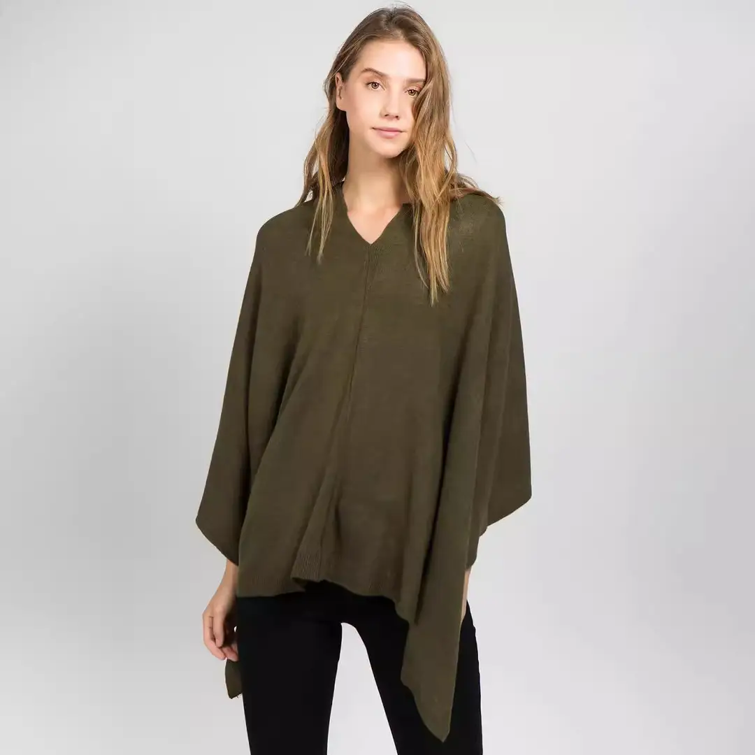 Women Loose Knit Cloak Grey Plus Size Autumn Wear