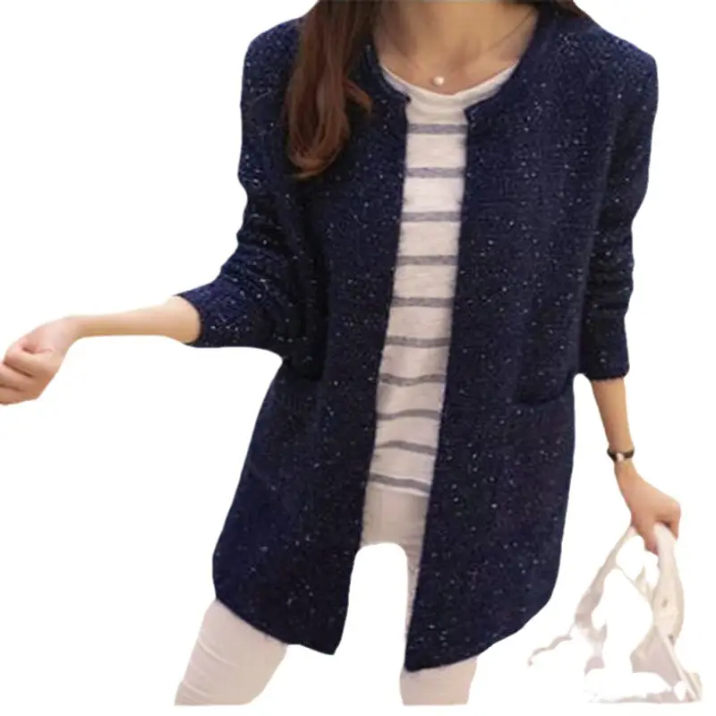 Women Light Blue Mohair Mid-Length Cardigan