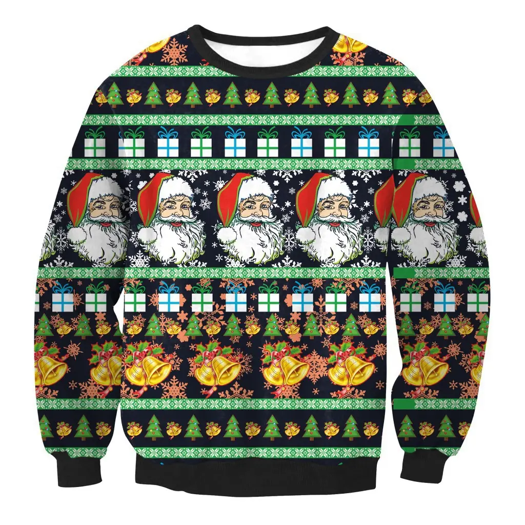 Women Christmas Printed Sweatshirt Loose Fit Cotton Blend Red Green