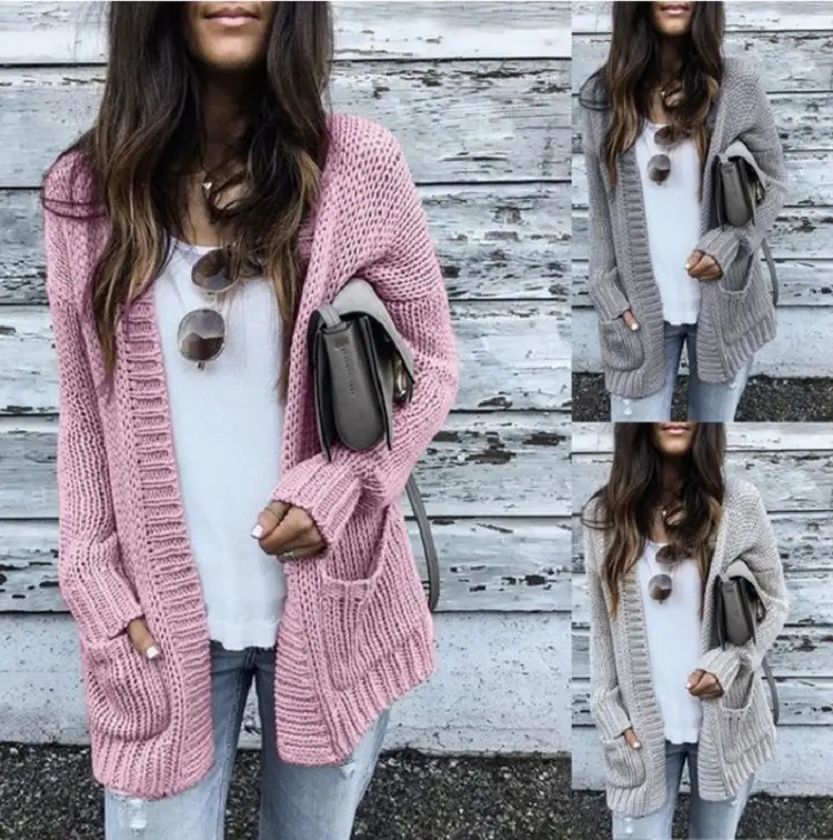 Women's Long Sleeve Knit Cardigan Sweater Pink Gray Casual Daily Wear