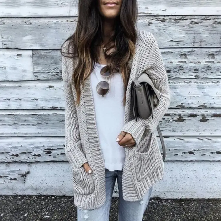 Women's Long Sleeve Knit Cardigan Sweater Pink Gray Casual Daily Wear
