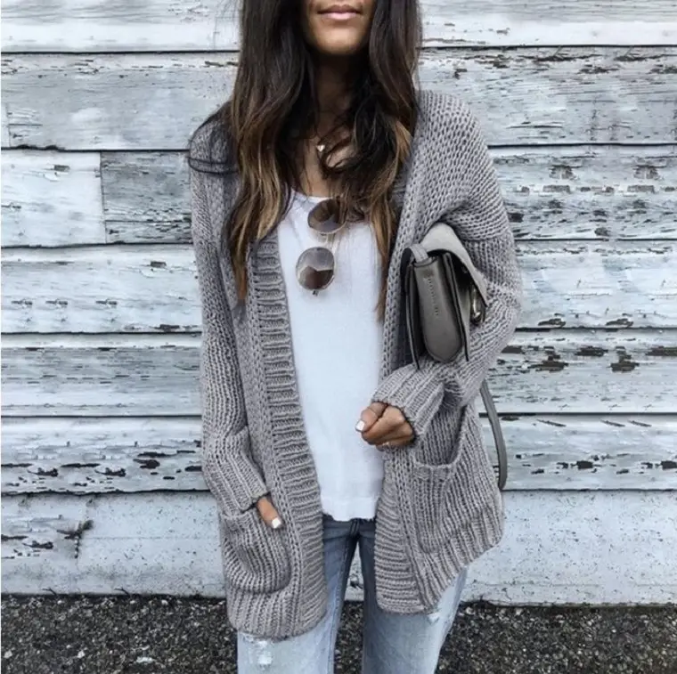 Women's Long Sleeve Knit Cardigan Sweater Pink Gray Casual Daily Wear