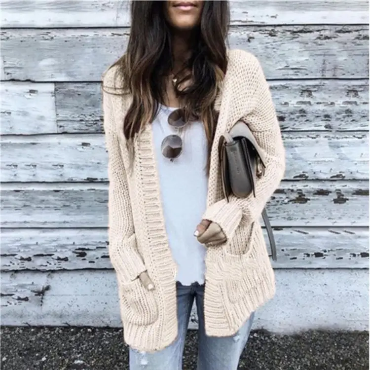 Women's Long Sleeve Knit Cardigan Sweater Pink Gray Casual Daily Wear