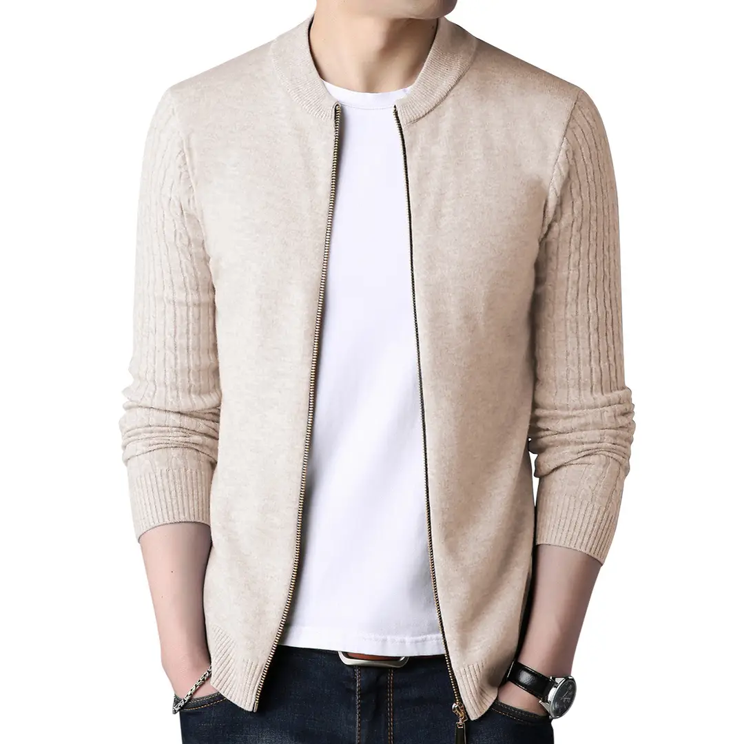 Men Black Slim Fit Zip Cardigan Sweater