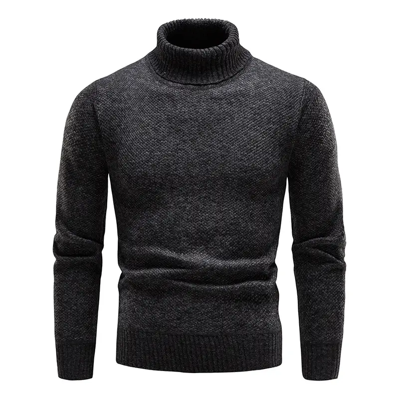 Men Slim Fit Turtleneck Sweater Winter Fleece Black