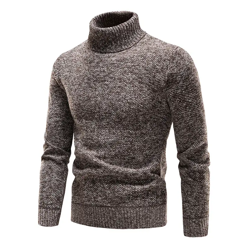 Men Slim Fit Turtleneck Sweater Winter Fleece Black