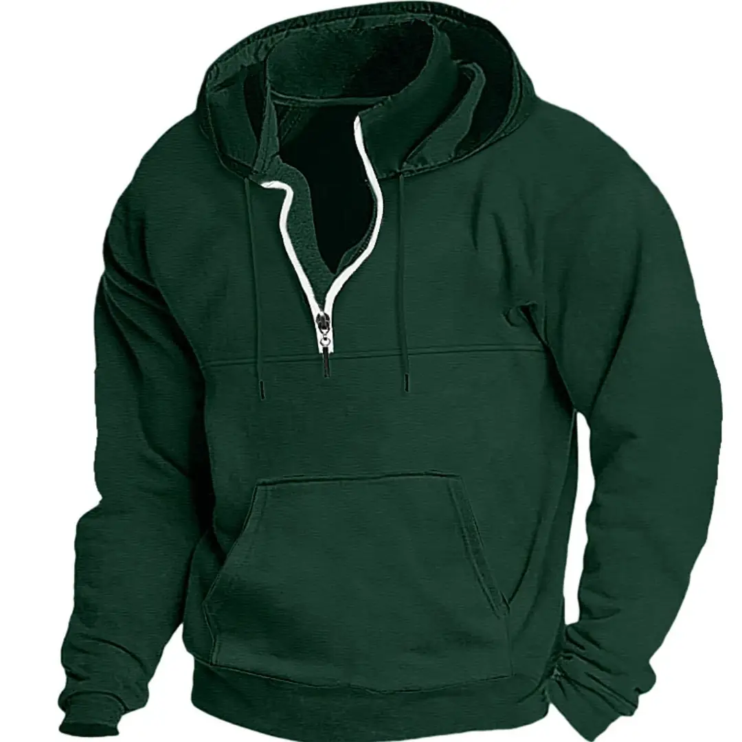 Men Black Half-Zip Hoodie Winter Casual Loose Fit