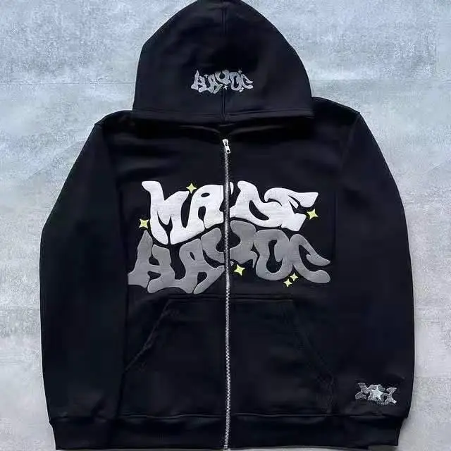 Black Zipper Hoodie Women Y2K Gothic Punk Style