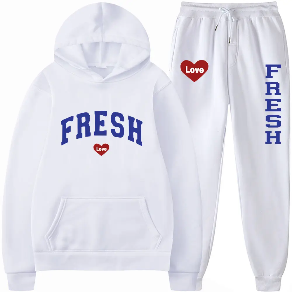 Black Fresh Love Hoodie Pants Set Autumn