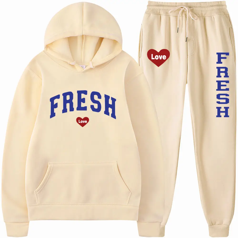 Black Fresh Love Hoodie Pants Set Autumn