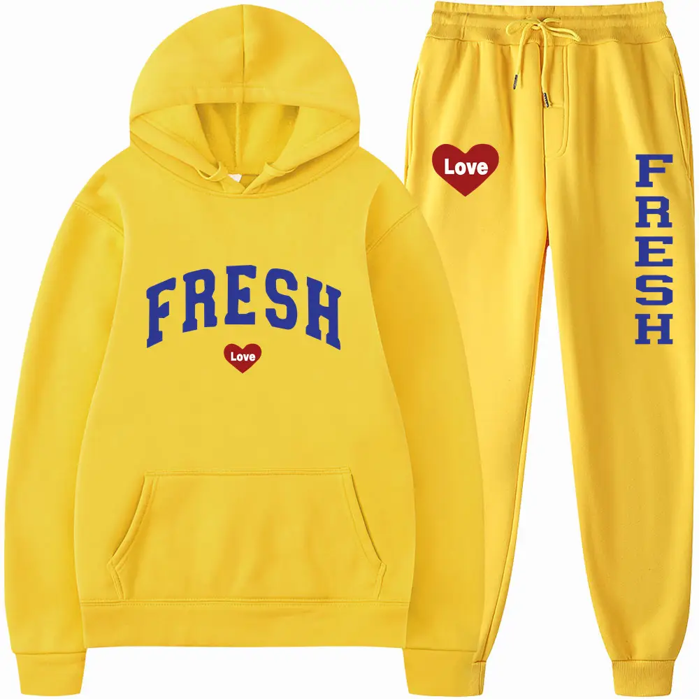 Black Fresh Love Hoodie Pants Set Autumn
