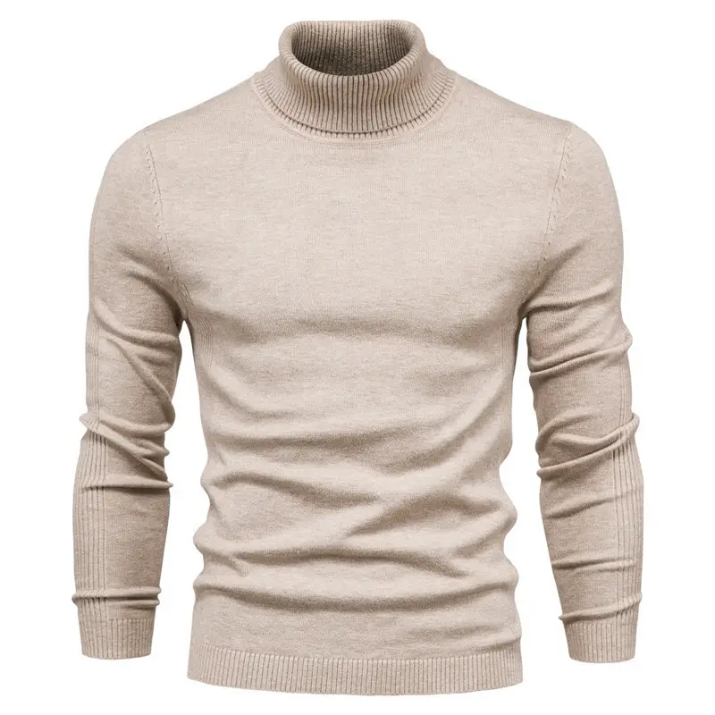 Slim Fit Red High Collar Knitted Sweater for Men Winter