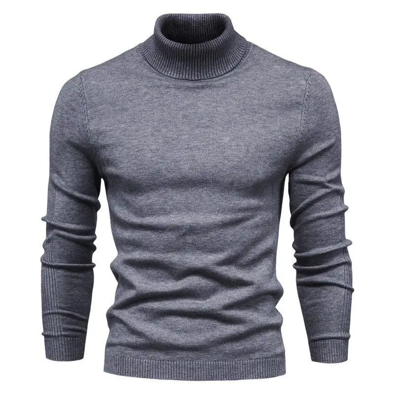 Slim Fit Red High Collar Knitted Sweater for Men Winter