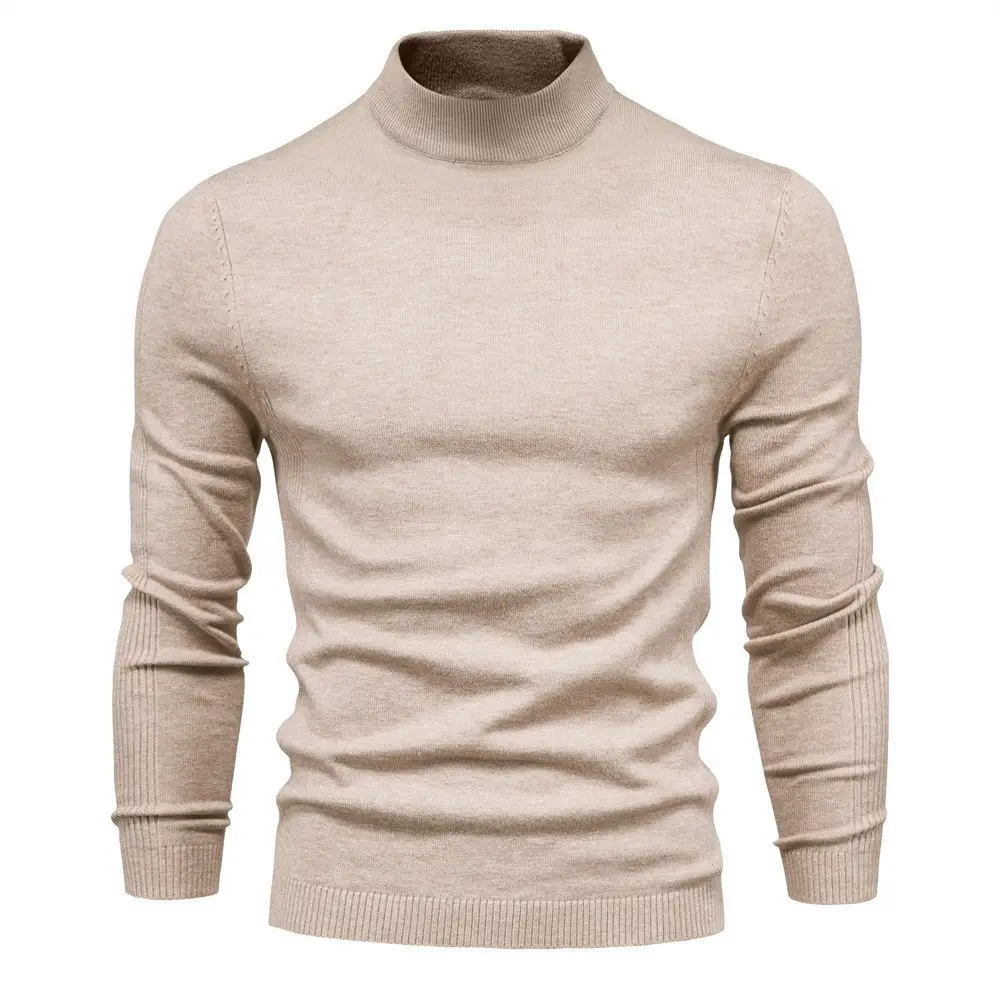 Slim Fit Red High Collar Knitted Sweater for Men Winter