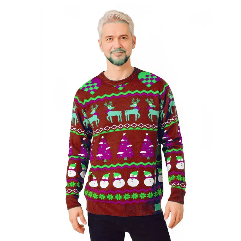 Men Christmas Reindeer Knit Sweater Wool Slim Fit