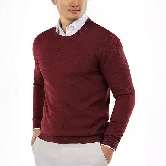 Men Black Crewneck Sweater Winter Business Casual Knit