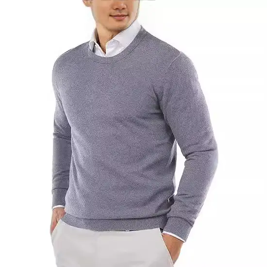 Men Black Crewneck Sweater Winter Business Casual Knit