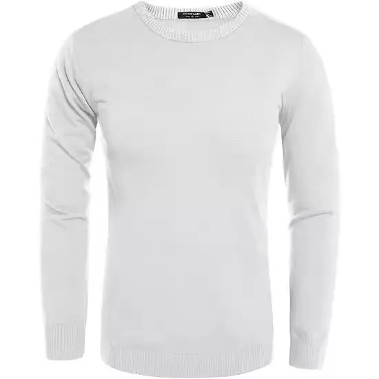 Men Black Crewneck Sweater Winter Business Casual Knit