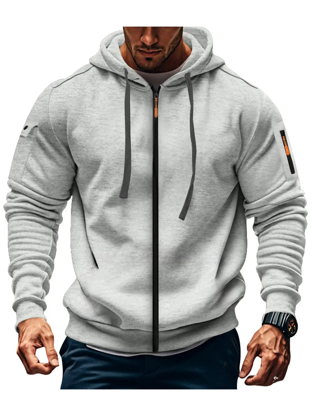 Men Black Zip Hoodie Casual Sports Autumn