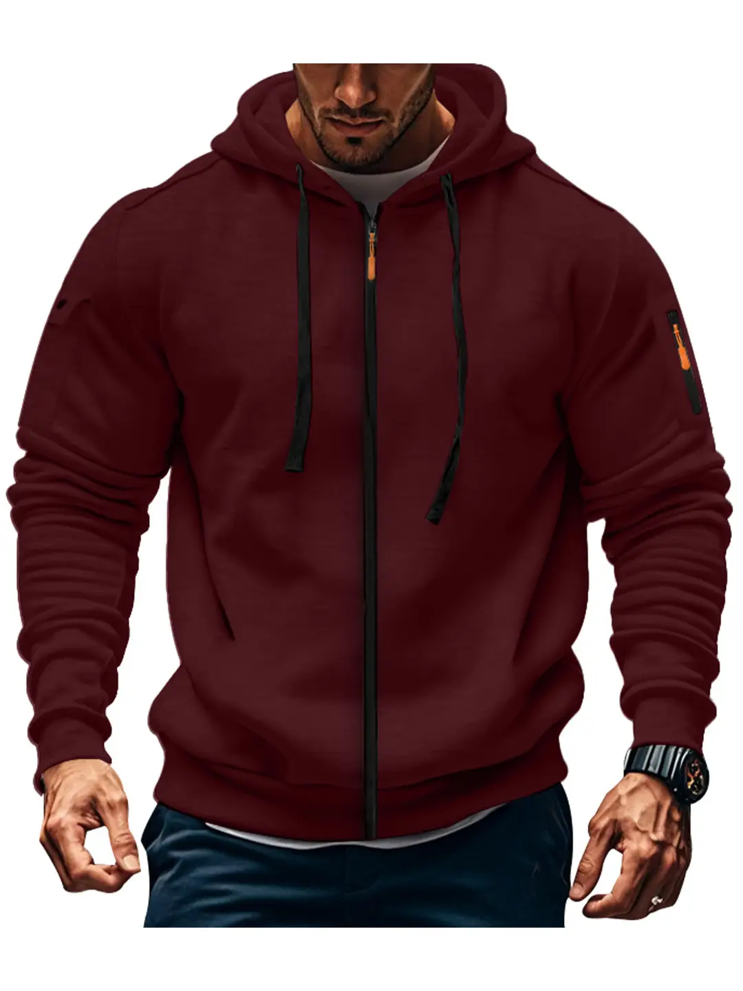 Men Black Zip Hoodie Casual Sports Autumn