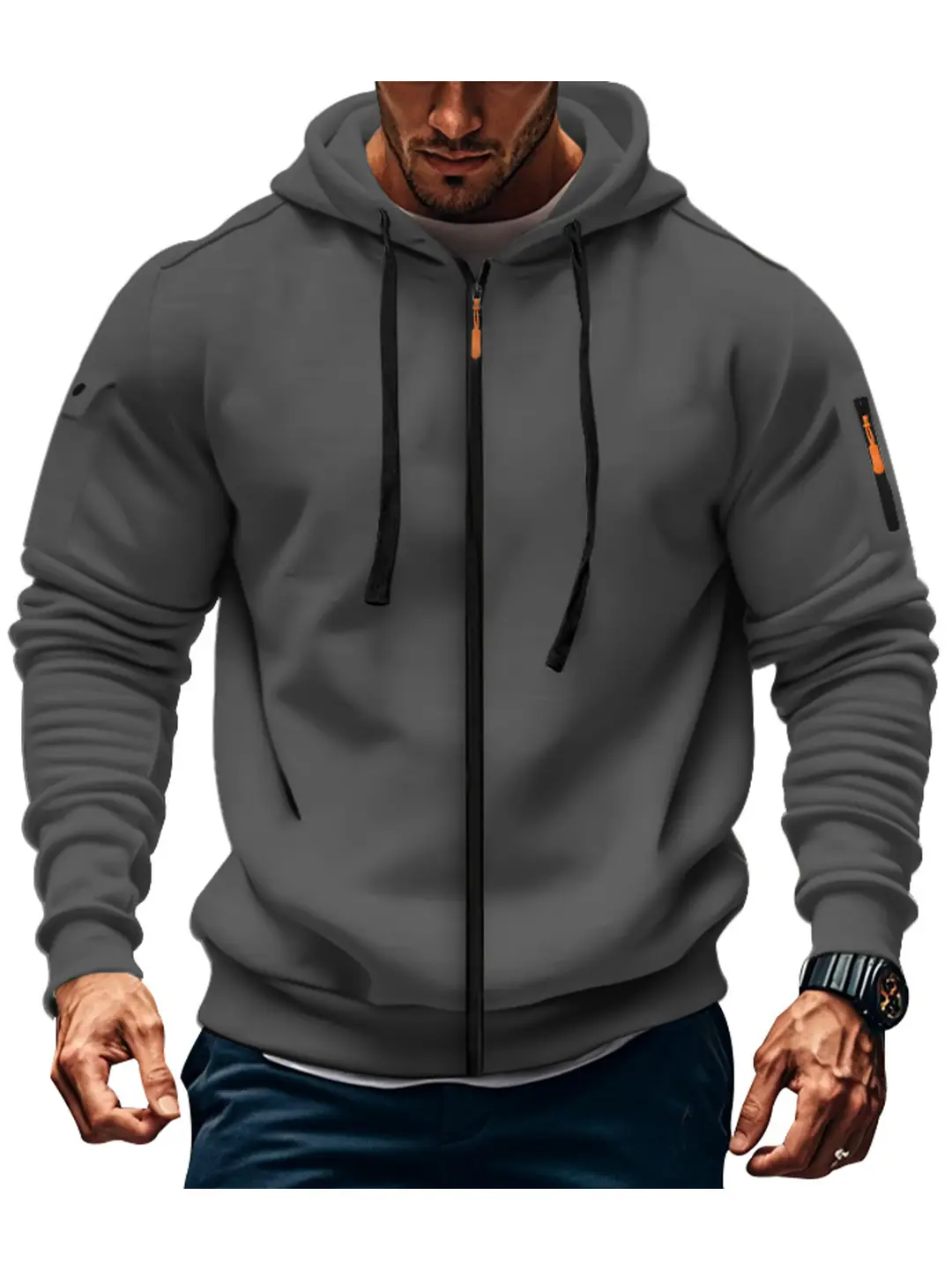 Men Black Zip Hoodie Casual Sports Autumn