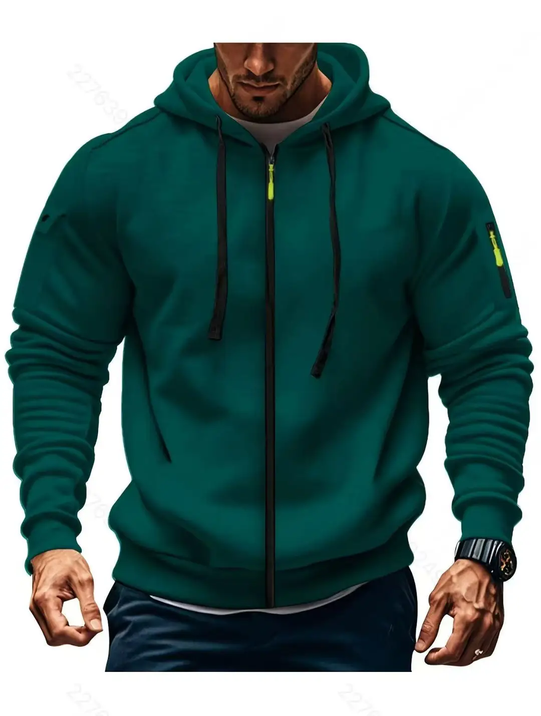 Men Black Zip Hoodie Casual Sports Autumn