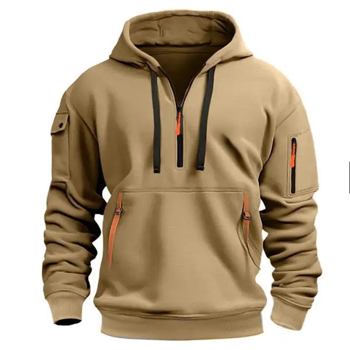 Men Black Hoodie with Neon Zip Pockets Winter