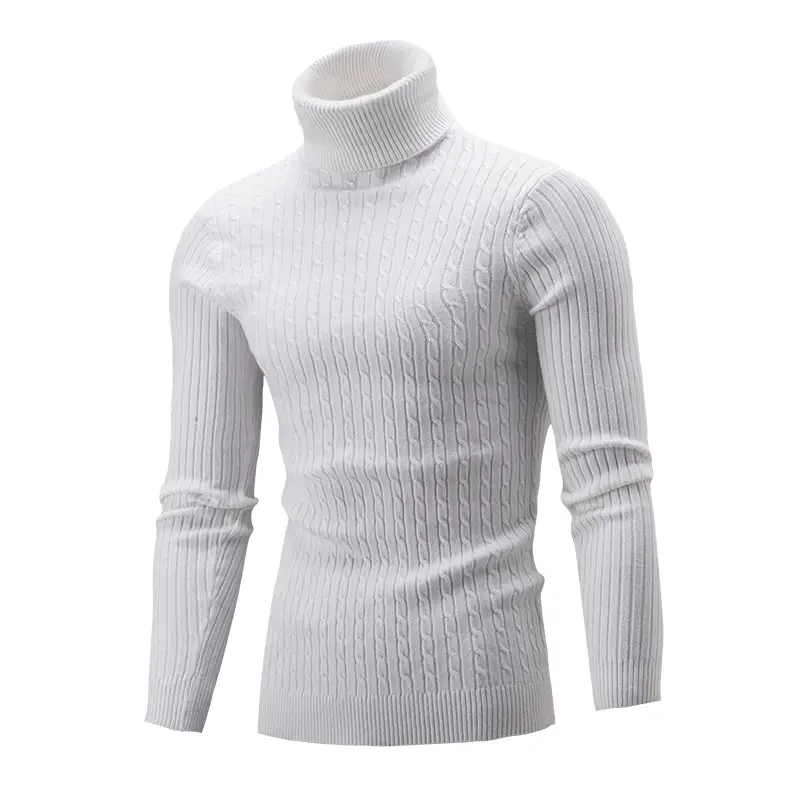Men's Purple Cable Knit Turtleneck Autumn Winter
