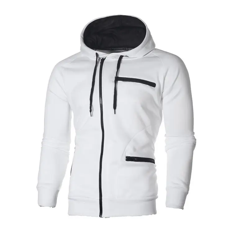 Men Black Hooded Fleece Jacket with Blue Zips