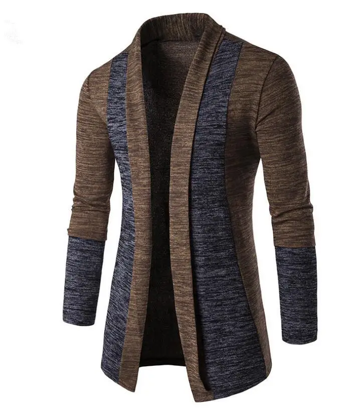 Men Contrast Color Korean Cardigan Light Gray