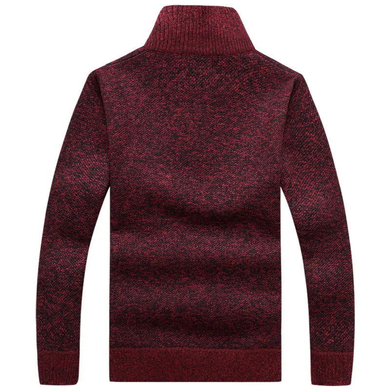 Men Gray Fleece Lined Zipper Sweater Autumn Winter