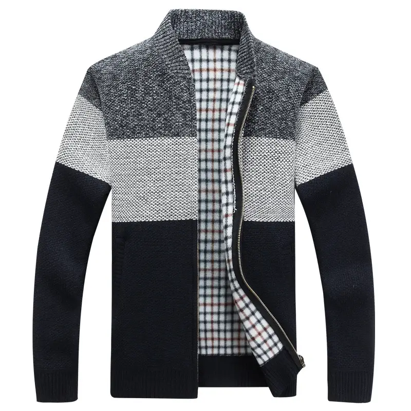 Men's Thick Velvet Zipper Cardigan Autumn Warm V-Neck Coat
