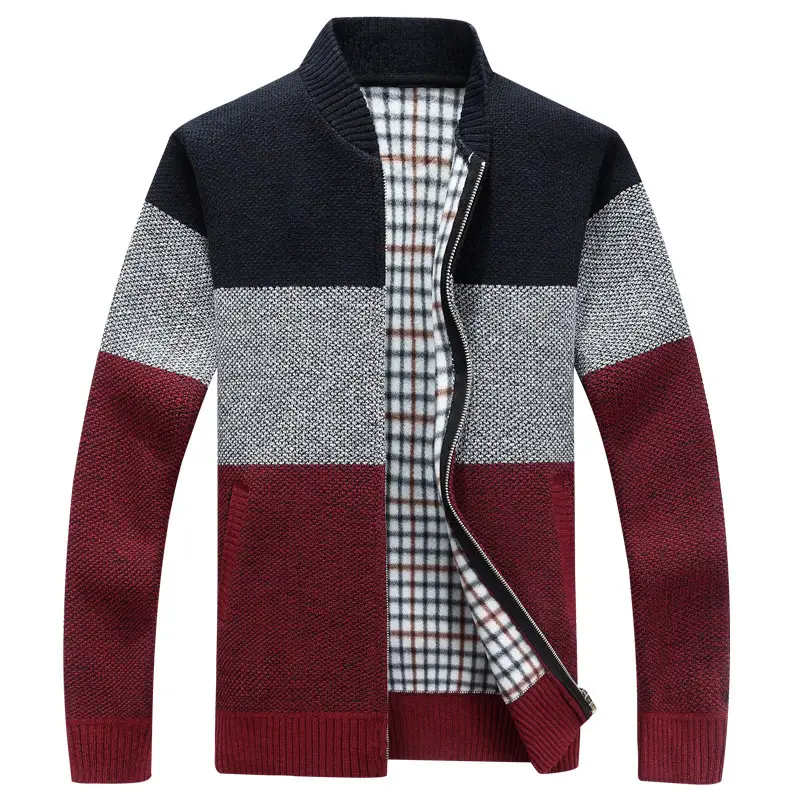 Men's Thick Velvet Zipper Cardigan Autumn Warm V-Neck Coat