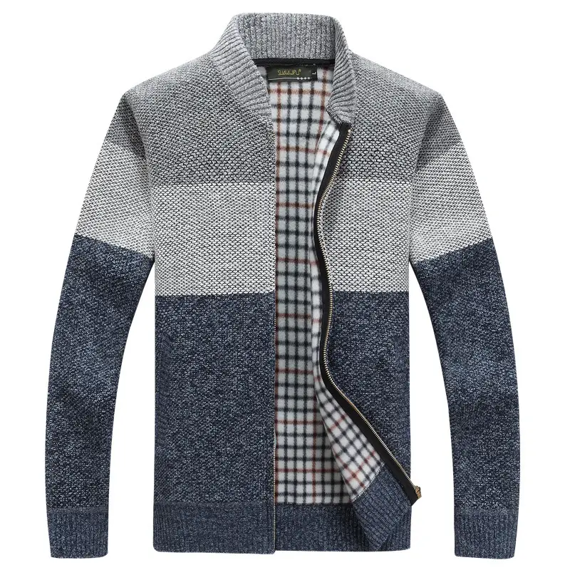 Men's Thick Velvet Zipper Cardigan Autumn Warm V-Neck Coat