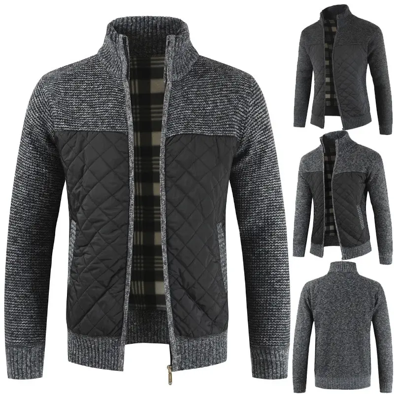 Men Quilted Knit Jacket Black Casual Warm