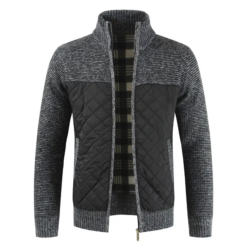 Men Quilted Knit Jacket Black Casual Warm