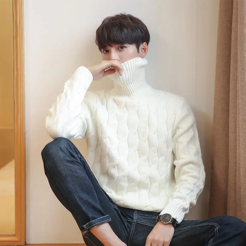Men's White Thick Turtleneck Knit Top 2025