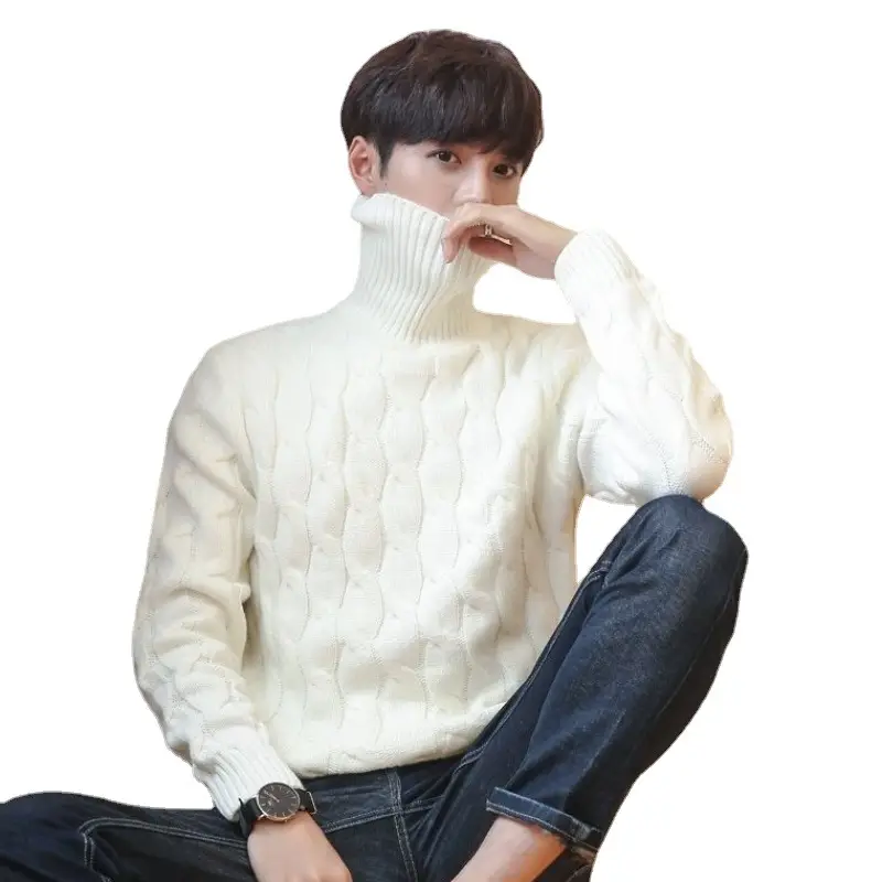 Men's Thickened Turtleneck Sweater Winter Korean Style Burgundy