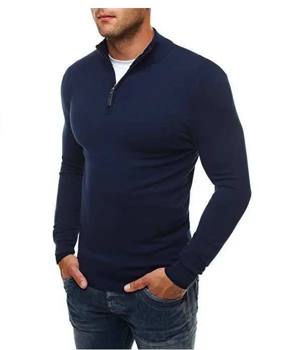 Men Slim Zip Turtleneck Grey Knitwear