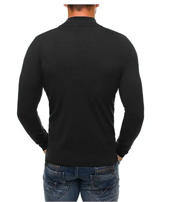 Men Slim Zip Turtleneck Grey Knitwear