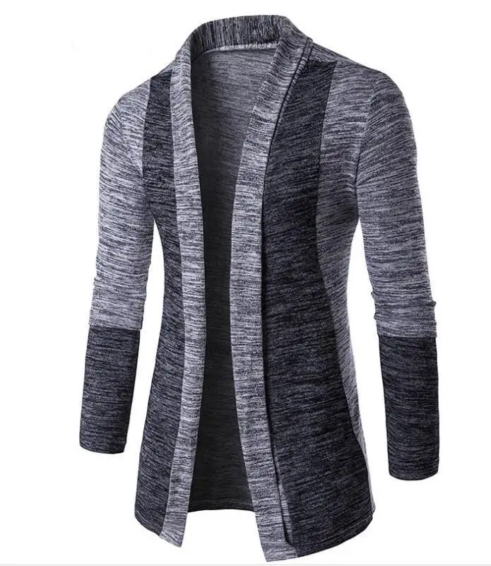 Men Contrast Color Knit Cardigan Premium Brown Grey