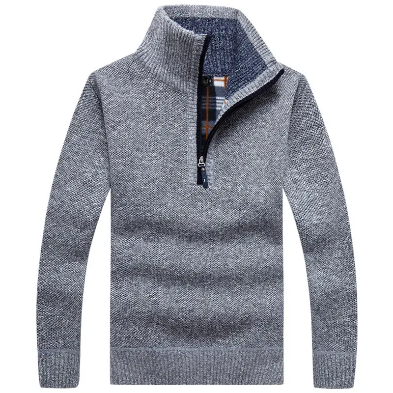 Men Gray Fleece Lined Zipper Sweater