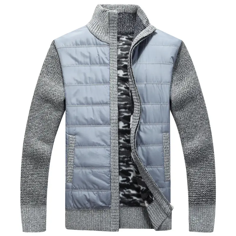 Men's Velvet Padded Cardigan Jacket Blue Winter Warm Knit