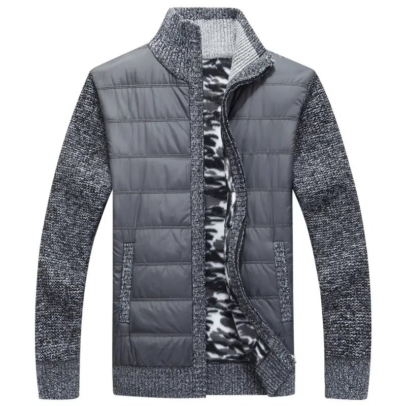 Men's Velvet Padded Cardigan Jacket Blue Winter Warm Knit