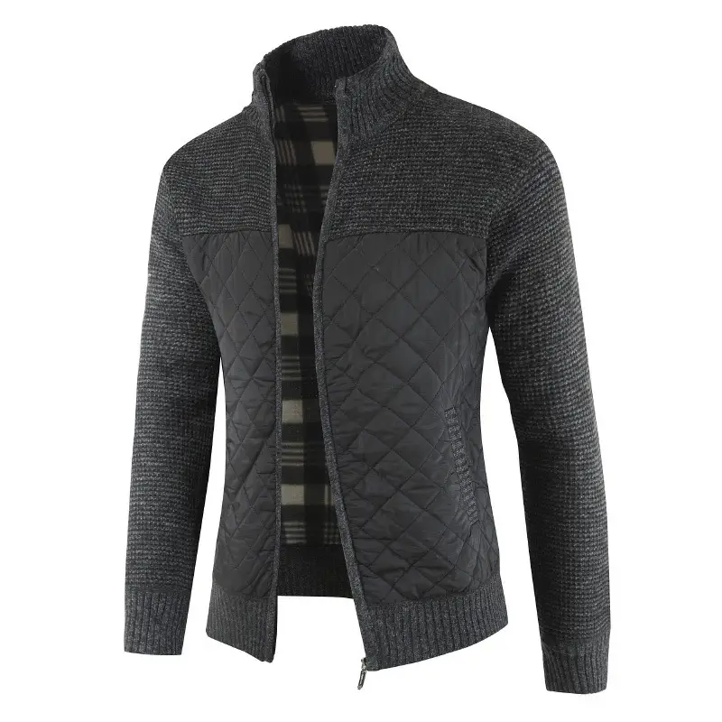 Men Quilted Knit Jacket Black Premium Warm